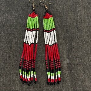 NEW African Handmade Beaded Earrings red black green and white